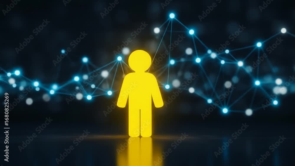 Aufkleber Person Icon Standing With Digital Network Connection and Bokeh Effect