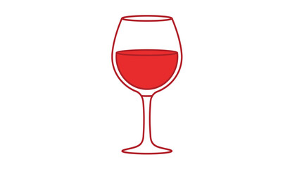 A simple line drawing illustration of a wine glass filled with red wine isolated on white background