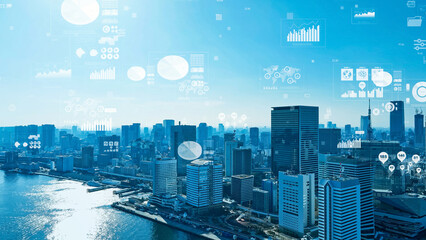 都市空撮と統計データのコンセプト