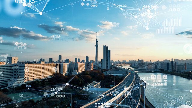 都市空撮と統計データのコンセプト