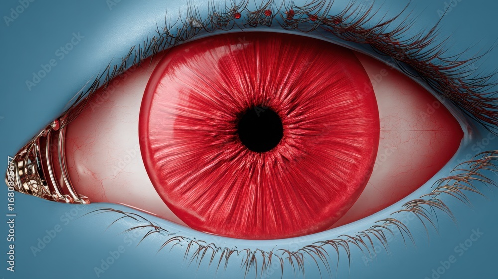 Aufkleber a striking red eye with a black pupil representing a robotic eye over a pie chart signifying ai data