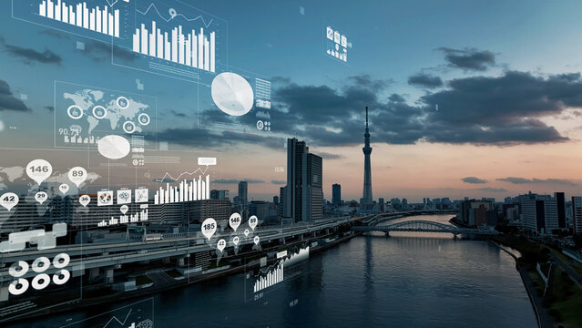 都市空撮と統計データのコンセプト
