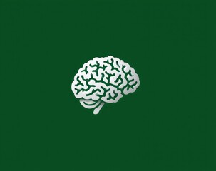 White brain icon with clean modern design on dark green background symbolizing intelligence, thinking, and mental focus in minimal style Generative AI