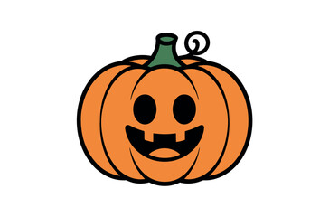 Cute Cartoon Halloween Pumpkin with Autumnal Leaves