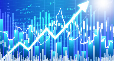 Stock market trading, financial data graph chart, data visualization, Business arrow graph chart. 3d illustration