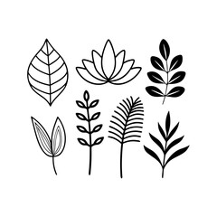 Botanical Outline Icons Pack  Tropical Leaf, Flower & Nature Vector