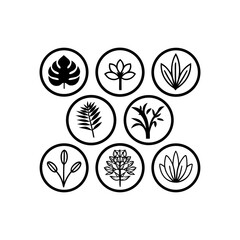 Botanical Outline Icons Pack  Tropical Leaf, Flower & Nature Vector