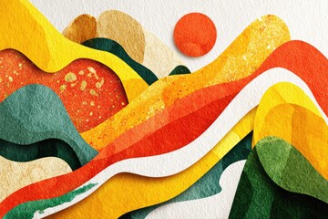 Abstract paper cut landscape with vibrant colors