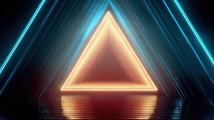 Neon triangle archway, reflective floor