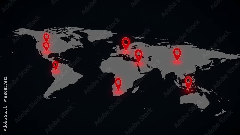 Poster World Map Showing Location Points Animation for Global Connections
