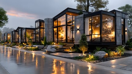 Modern houses with glass facades