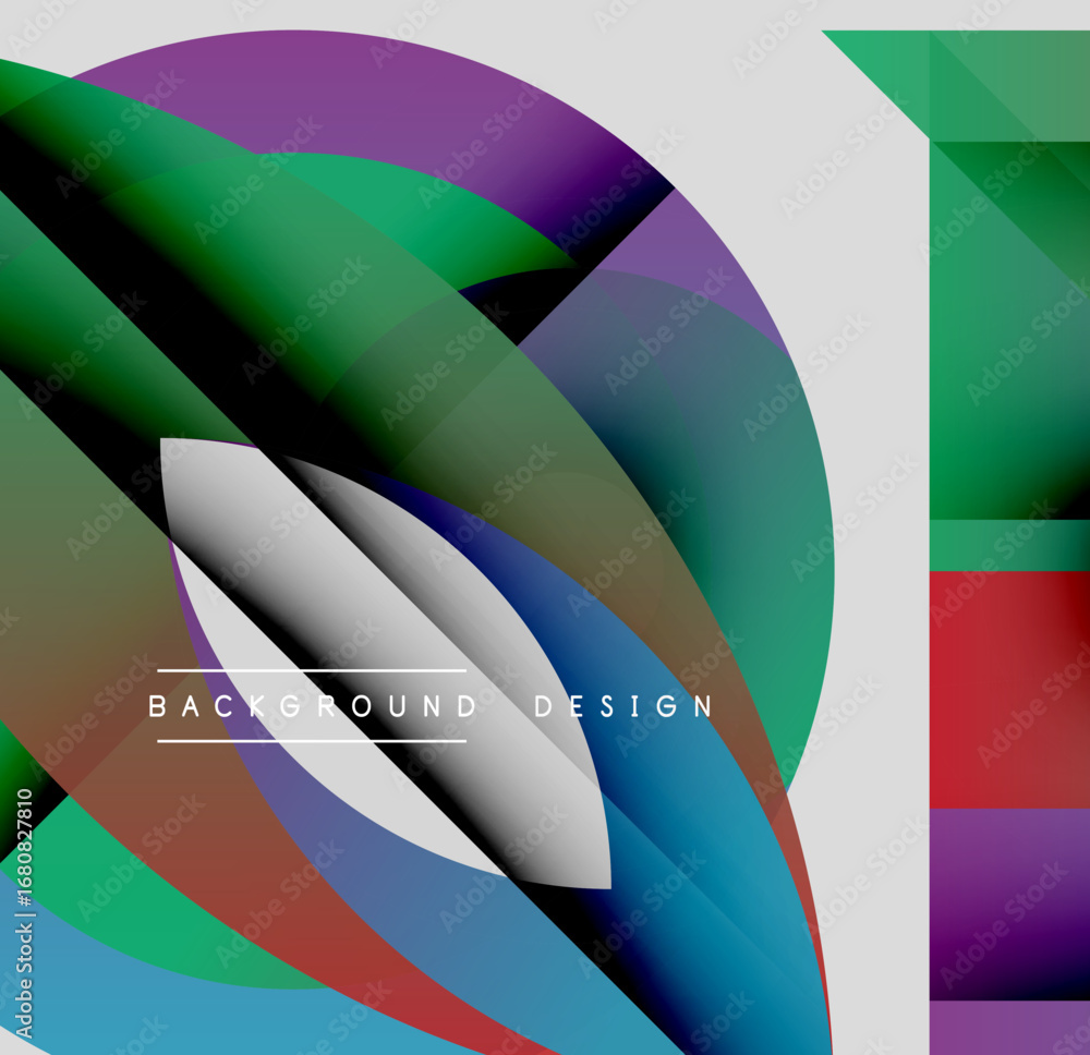 Poster abstract colorful layers create dynamic composition. overlapping shapes suggest movement, depth, mod