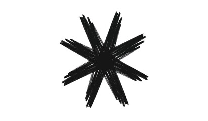 Abstract black brush stroke starburst shape with radiating lines on a clean white background symbolizing energy creativity or a celestial event