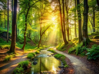 Fototapeta premium Serene Nature Walk: Mindfulness and Relaxation in Peaceful Landscape