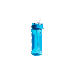 A blue plastic water bottle with a straw - Transparent Background