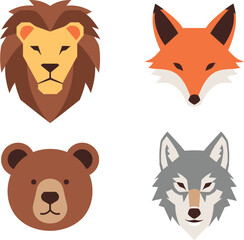 Geometric Animal Heads Lion, Fox, Bear, Wolf Icons