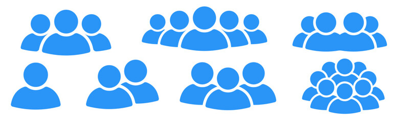 Vector image of a person and people icon. Work team people icons. Social network or dating site user personal profile symbol. Collection of people groups or user groups for your use