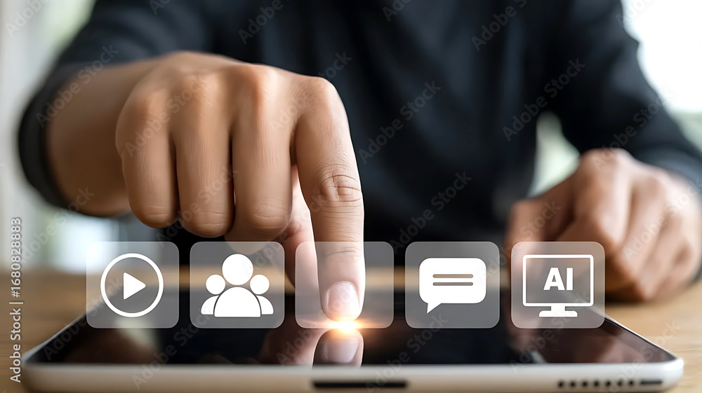 Aufkleber digital transformation with fingertip touching ai icon on tablet for innovative tech solutions