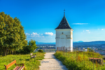 Scenic view Piramida viewpoint above the city of Maribor, Slovenia