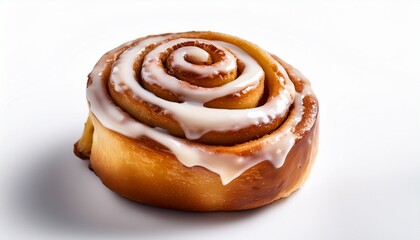Fototapeta premium Generated imageSweet cinnamon roll dessert with icing, highlighting a classic pastry look on a white background for menu or bakery use