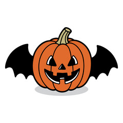 halloween smile Jack-o-lantern pumpkin with bat wings