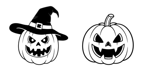 coloring page jack o lantern with a wizard hat, pumpkin halloween