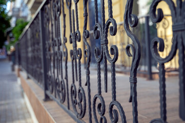 Image of a Beautiful decorative cast iron wrought fence with artistic forging