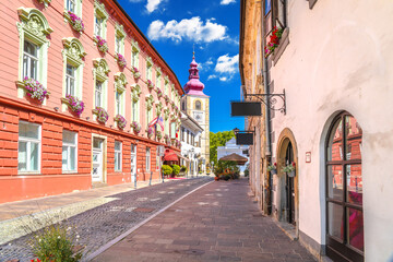 Colorful street in the historic center of Ptuj, Slovenia