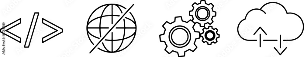 Wall mural modern technology symbols representing coding, internet, settings, and cloud computing concepts.
