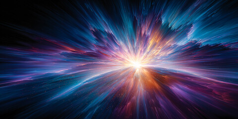 Cosmic explosion in deep space with radiant light burst and colorful energy waves. Ideal for science, education, and futuristic design themes.