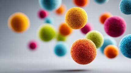 Colorful spheres in a creative and artistic composition, floating freely in space.