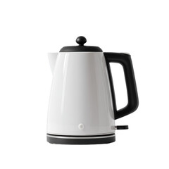 Fototapeta premium A sleek, white and black electric kettle stands boldly on a minimalistic white backdrop [Transparent Background PNG]