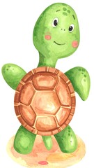 Fototapeta premium Cute cartoon turtle on a sandy beach