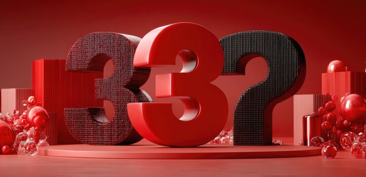 Red and dark numbers 333 with a question mark on a red backdrop