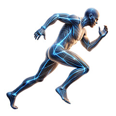 
Silhouetted figure in motion depicting a stylized human form running energetically isolated on a white background.  ,PNG.AI Generated.