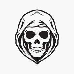 A creepy graphic of a skull in a hood.