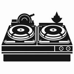 DJ turntables vector clean black silhouette design white background