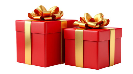 Obraz premium Red Gift Boxes with Gold Ribbons and Bows on white background