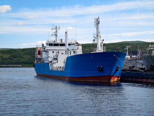 Naklejka premium large icebreaker ship in the port view from below