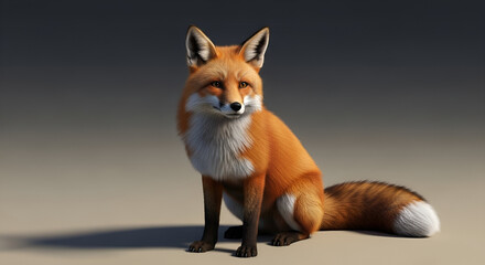A beautiful red fox sitting and looking alert, isolated on white background