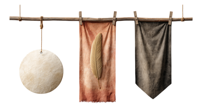 Decorative Hanging Banners with Feather and Textile Textures