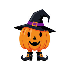 Animated Halloween Pumpkin Wearing Witch Hat and Boots Smiling