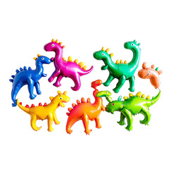 Fototapeta premium Pastel Inflatable Cartoon Dinosaurs in Assorted Colors and Species Isolated on White for Kids’ Party and Prehistoric Decor