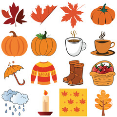 Autumn Vector Icon Set – EPS10, Flat Illustration