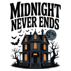 Haunted House Halloween Poster – Gothic Midnight Scene with Bats, Moon & Spooky Trees