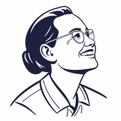 Line Art Portrait of a Smiling Woman Wearing Glasses female drawing