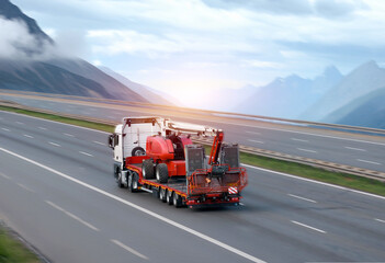 Heavy Machinery Equipment Transportation On Flatbed Trailer
