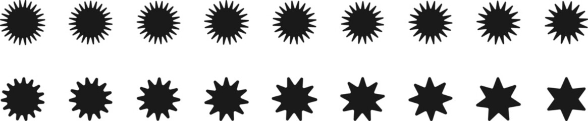 Fototapeta premium Different geometric circle shapes symbols. Stars shape icons, sparkling, Vector illustration