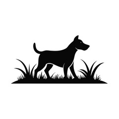 Dog Walk in field a simple vector clean black silhouette design white background