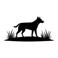 Dog Walk in field a simple vector clean black silhouette design white background